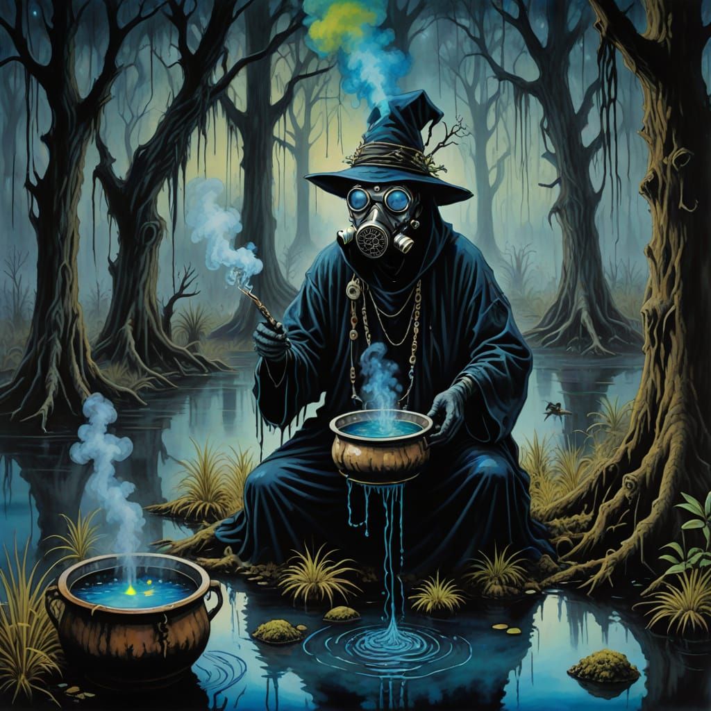 Louisiana Bayou Witch Doctor in Surreal Gothic Style