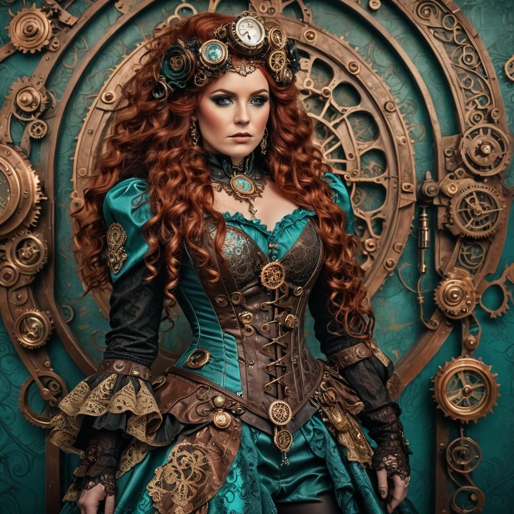 Steampunk Portrait: Curvy Woman in Turquoise and Bronze