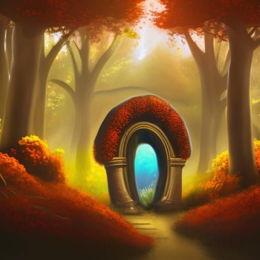 Magical Mushroom Portal in Autumnal Forest