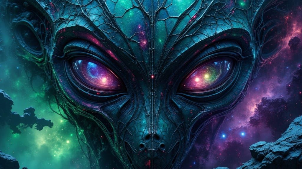 Colossal Alien Face in Nebula, Surreal Comic Art