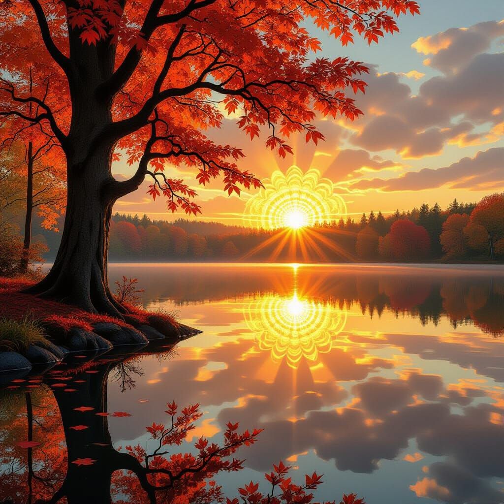 Autumn Tree Transforms into Mandala Reflection