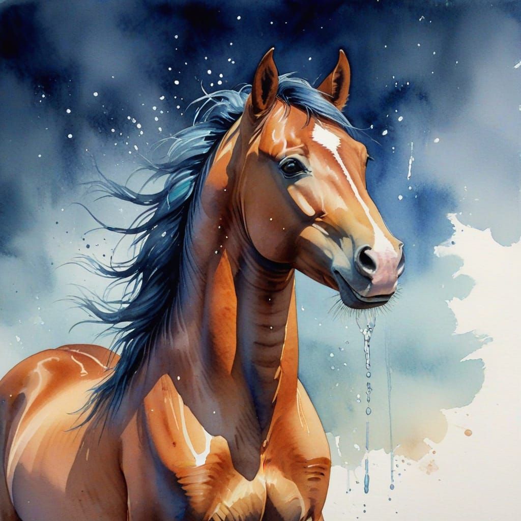 A Song of a Horse Singing in Watercolor Style
