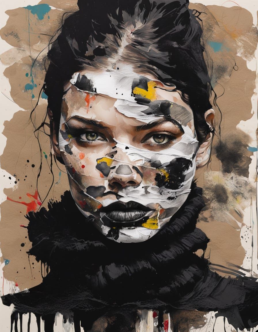 Expressive Portrait in Chaotic Brushstrokes and Ink