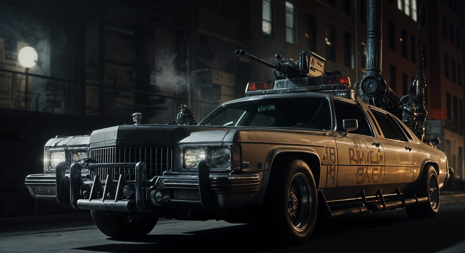 Futuristic Armored Limo Patrols Wasteland in Film Still