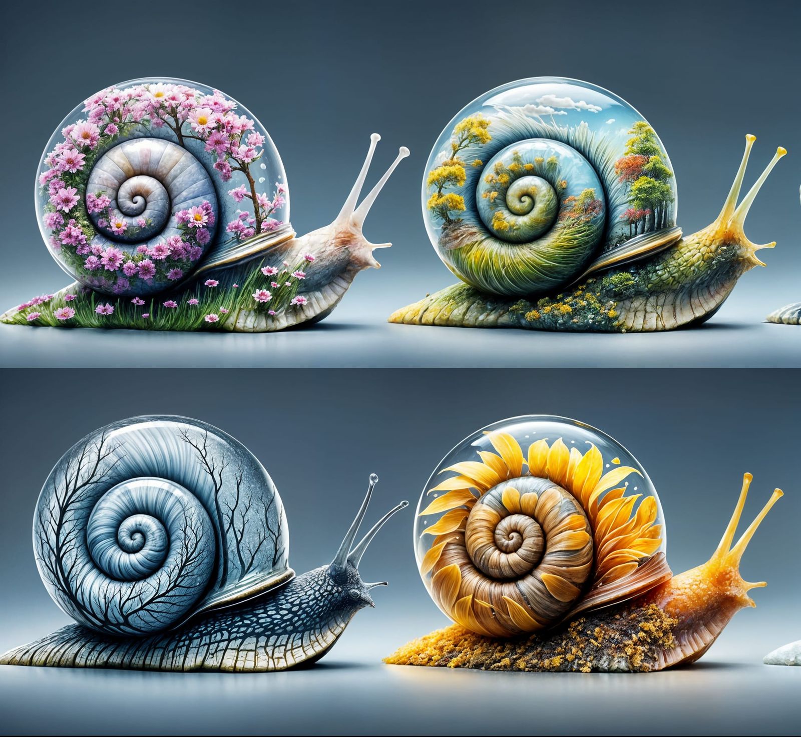 Four Glass Snails: A CGI Seasonal Panorama