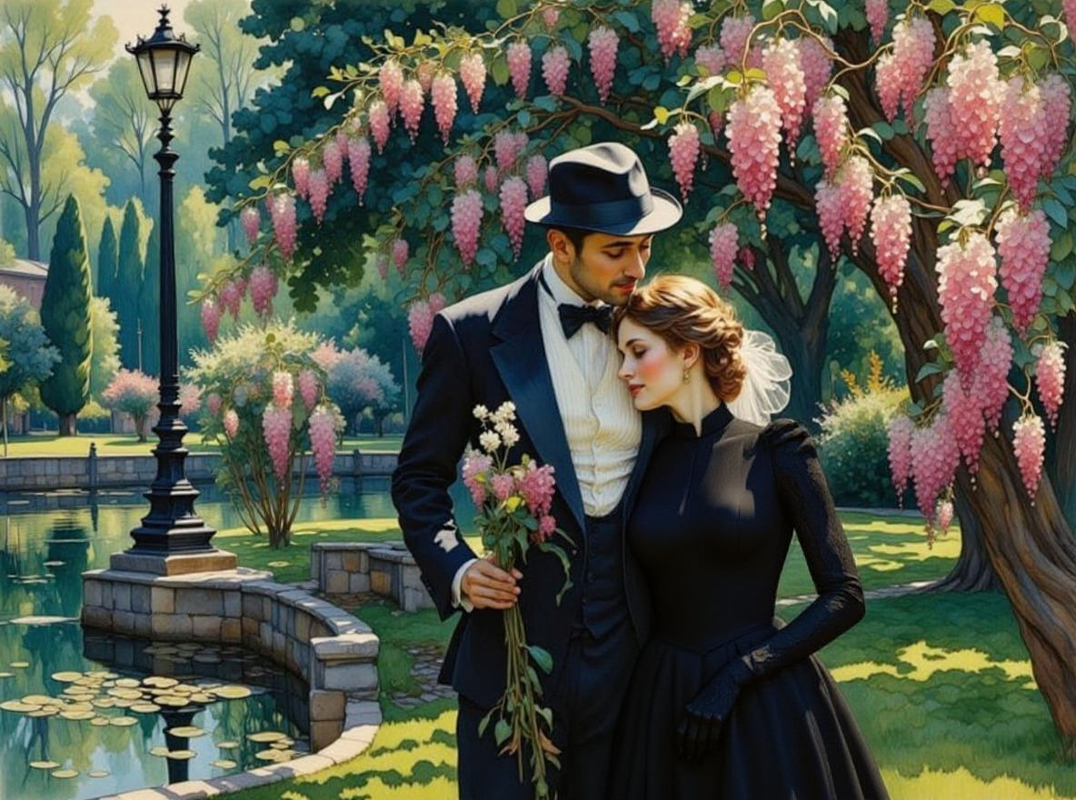 Poignant Reunion in Impressionist Art Nouveau Style