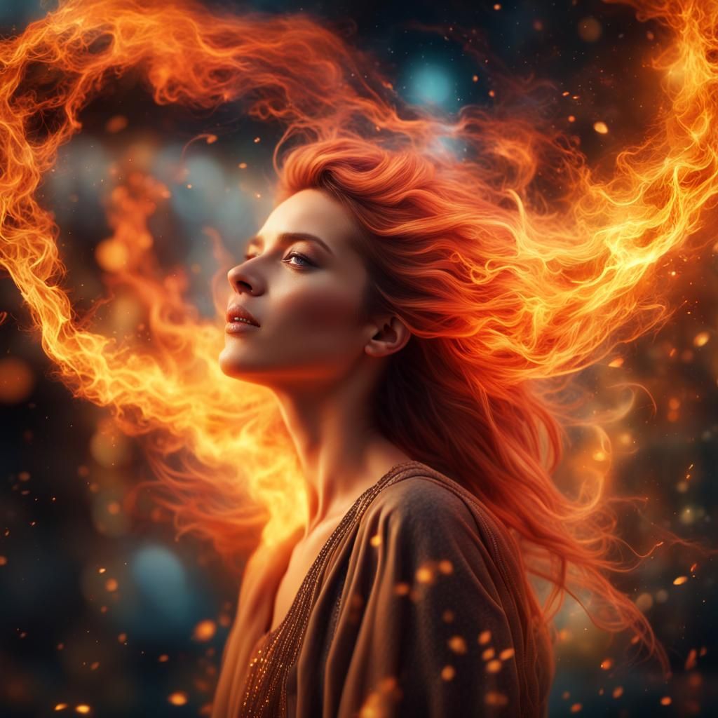 Fiery Woman: Holographic Cosmic Illustration