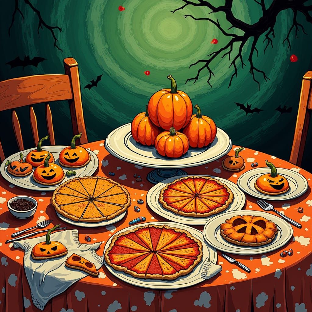 Halloween Snacks on Comic Style Table