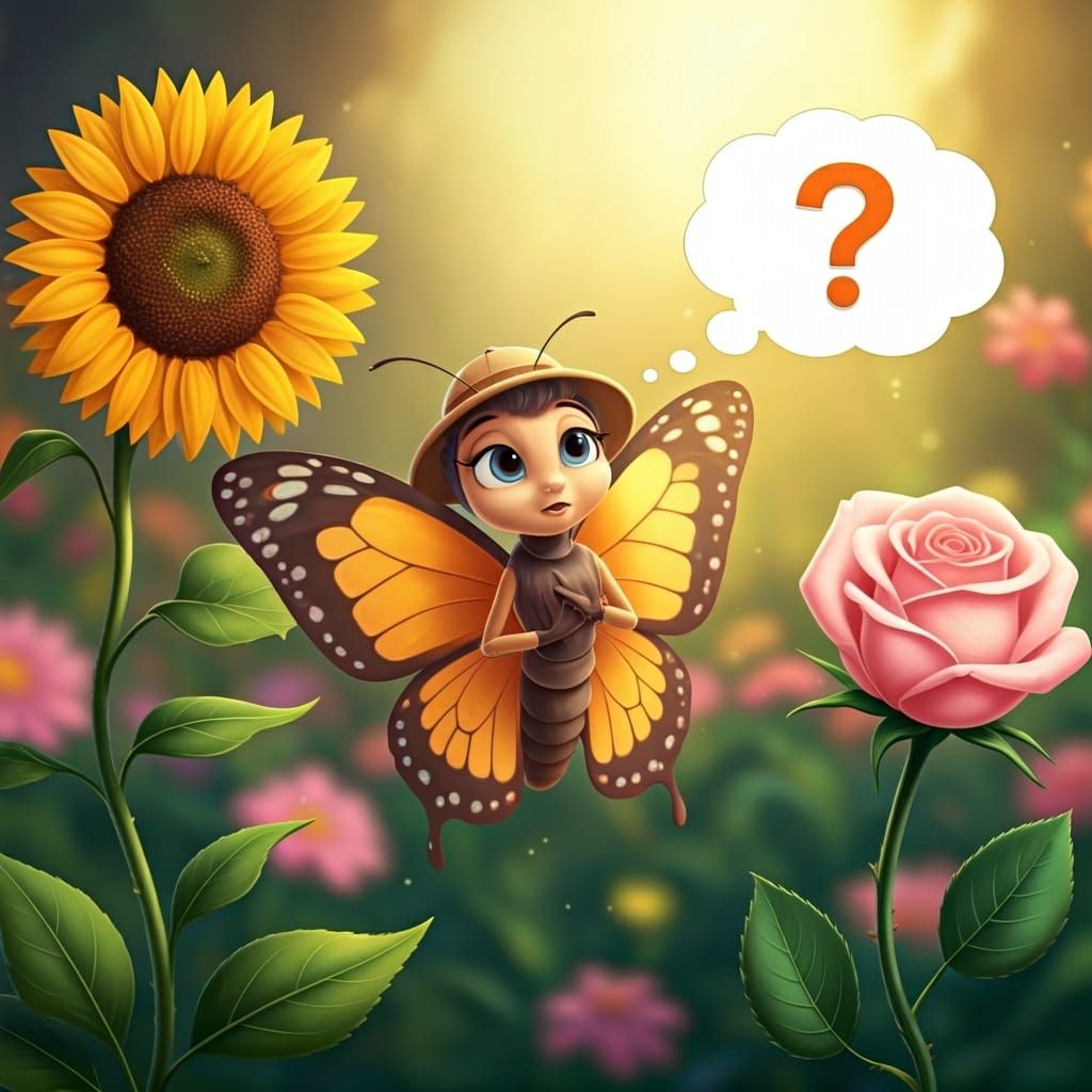 Confused Disney Butterfly Character in Garden