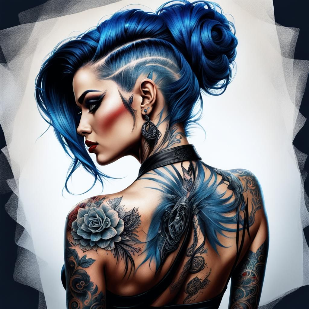 Rockabilly Girl Tattoo Sketch in Double Exposure