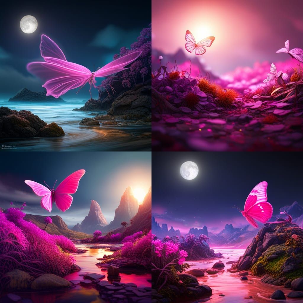 Fantastical Pink Butterfly in Detailed Matte Painting
