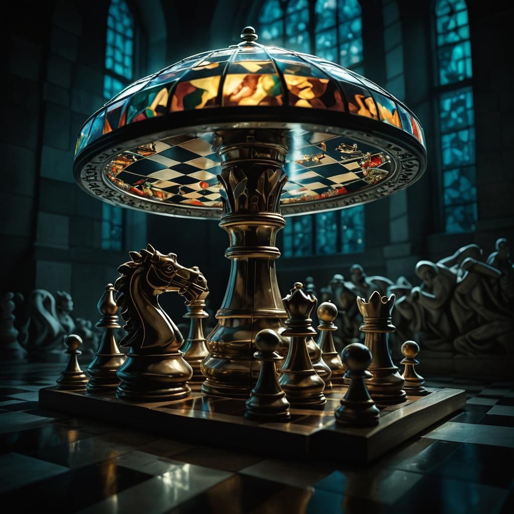 Ethereal Chessboard in a Dreamlike M.C. Escher-Inspired Sett...