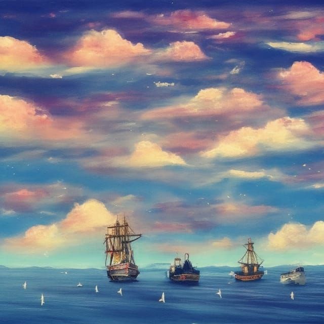 Ships Sailing in a Dreamlike Sky
