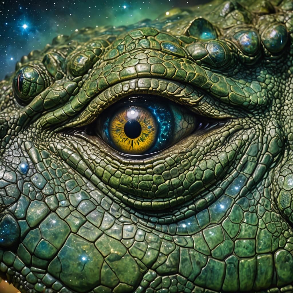 Crocodile Eye Reflecting Starry Nebula