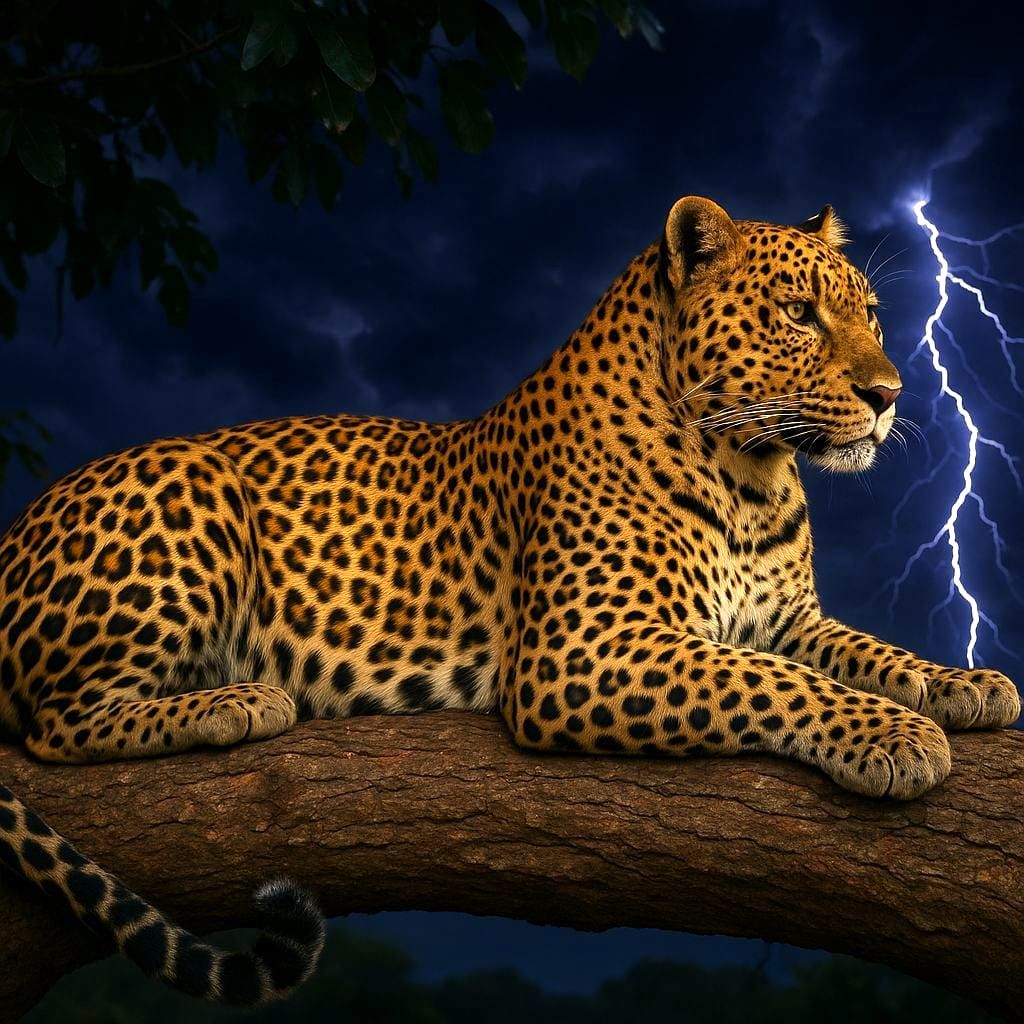 Leopard Portrait in Stormy Landscape, Detailed Photograph
