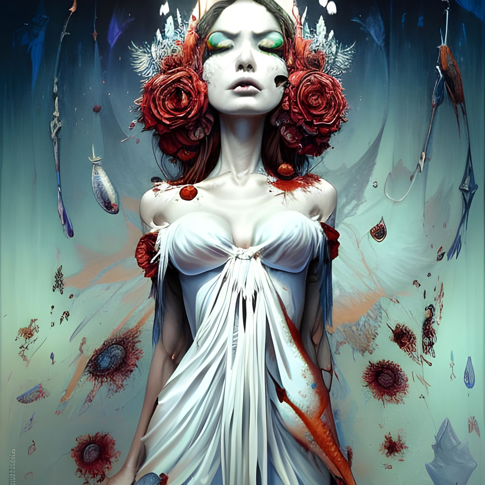 Striking Priestess Portrait with Volumetric Lighting