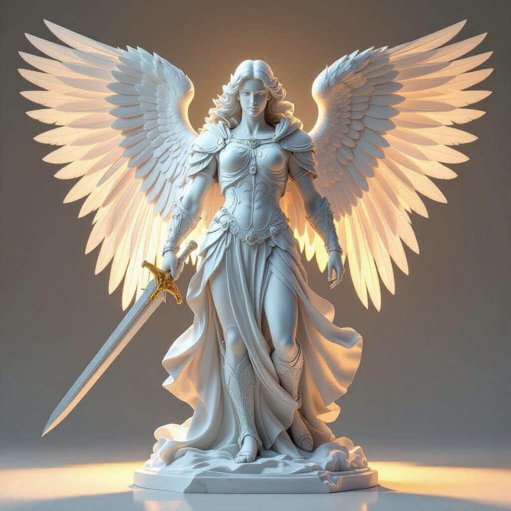 Majestic Marble Angel Warrior with Sword