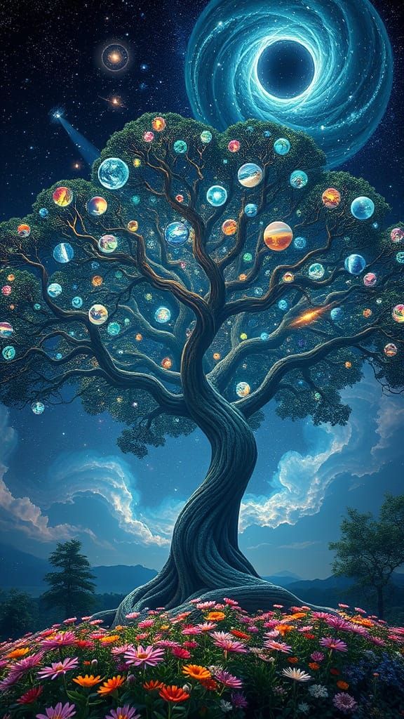 Colossal Tree of Life with Holographic Leaves
