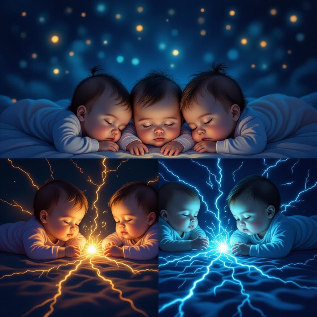 Ominous Gathering: Sleeping Babies in a Dark, Glowing Realm