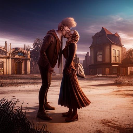 Monty and Grace Kissing: Detailed Fantasy Concept Art