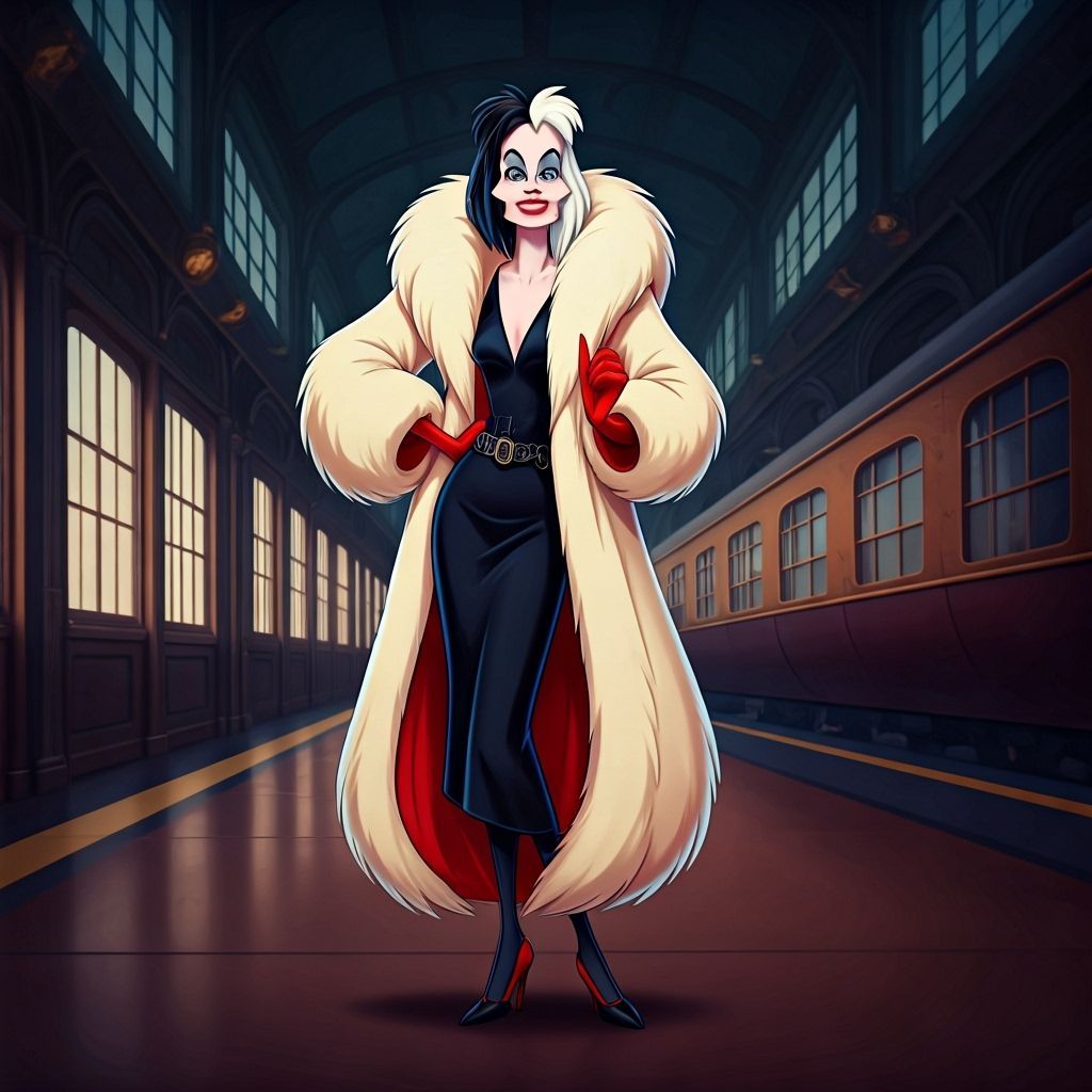 Cruella de Vil in Steampunk Train Station