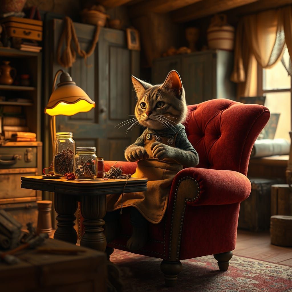 Whimsical Feline Artisan at Work