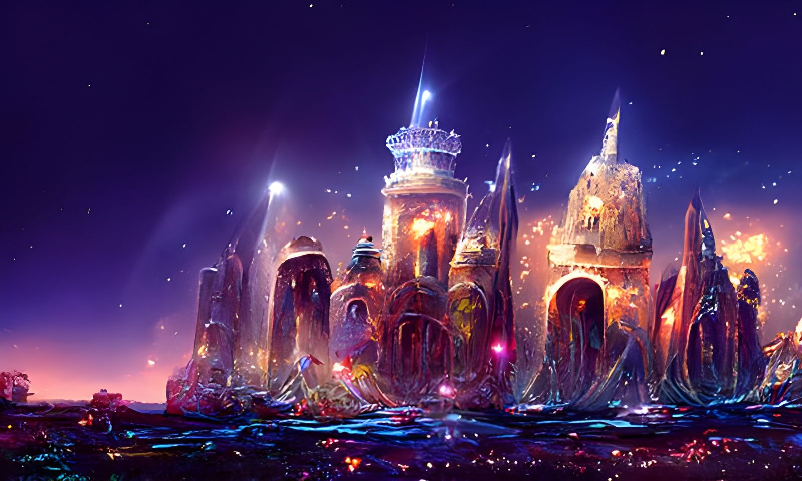 City of Light Digital Painting Under Starry Night