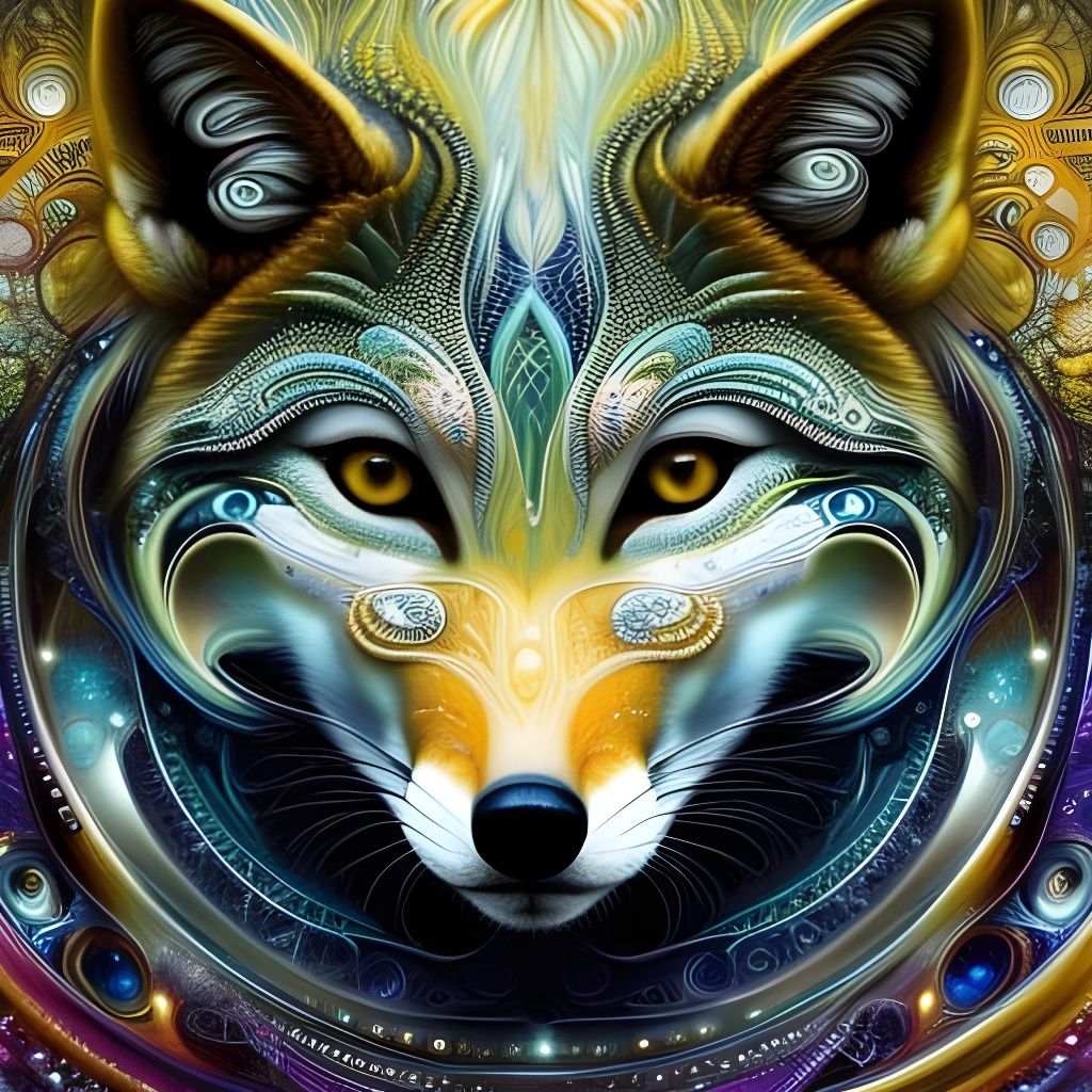 Intricate Fractal Fox with Sparkling Eyes