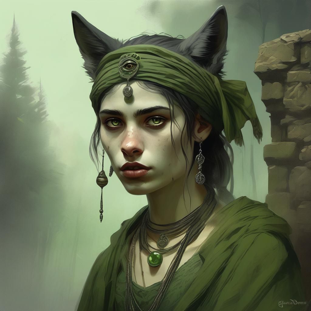 Alternative Girl with Wolf in Horror Style