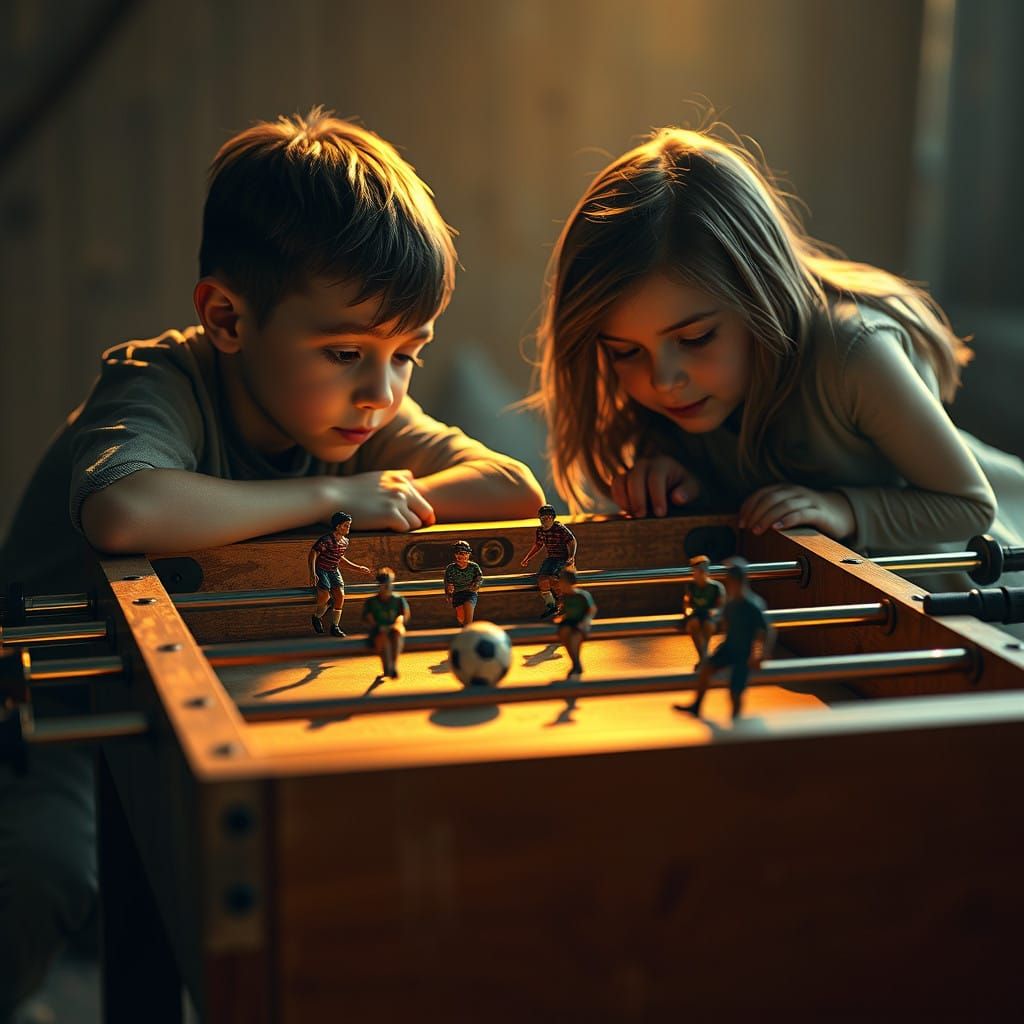 Children Marvel at Living Foosball Table in Whimsical Wonder...