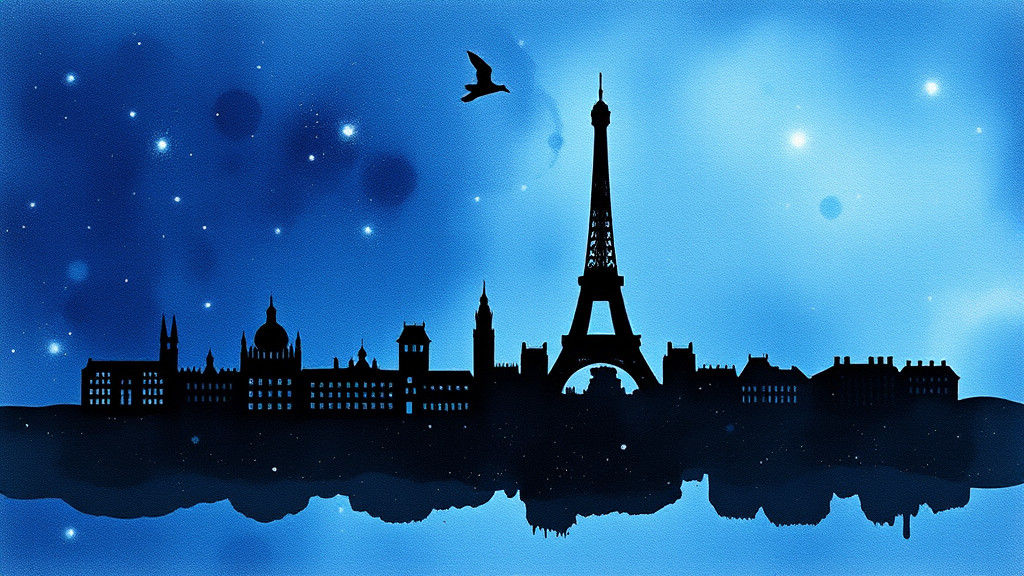 Paris Skyline in Whimsical Watercolor Style