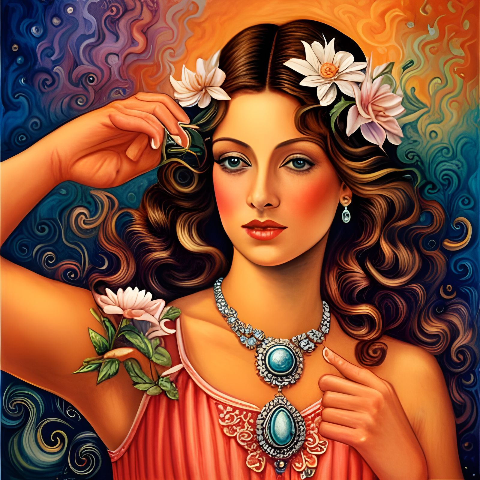 Caucasian Woman in Expressionist Impasto Oil Painting