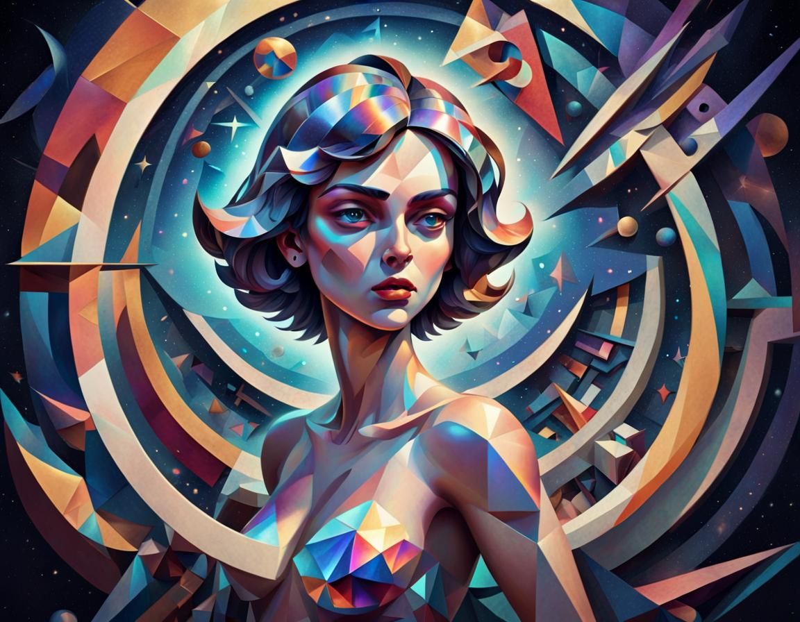 Holographic Astral Cosmic Illustration in Mixed Media