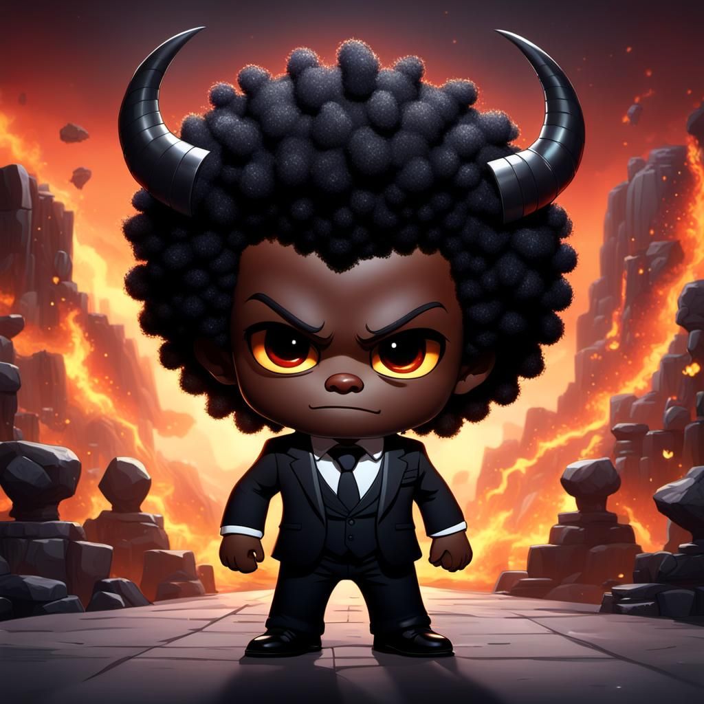 Chibi Boy with Afro and Demon Horns