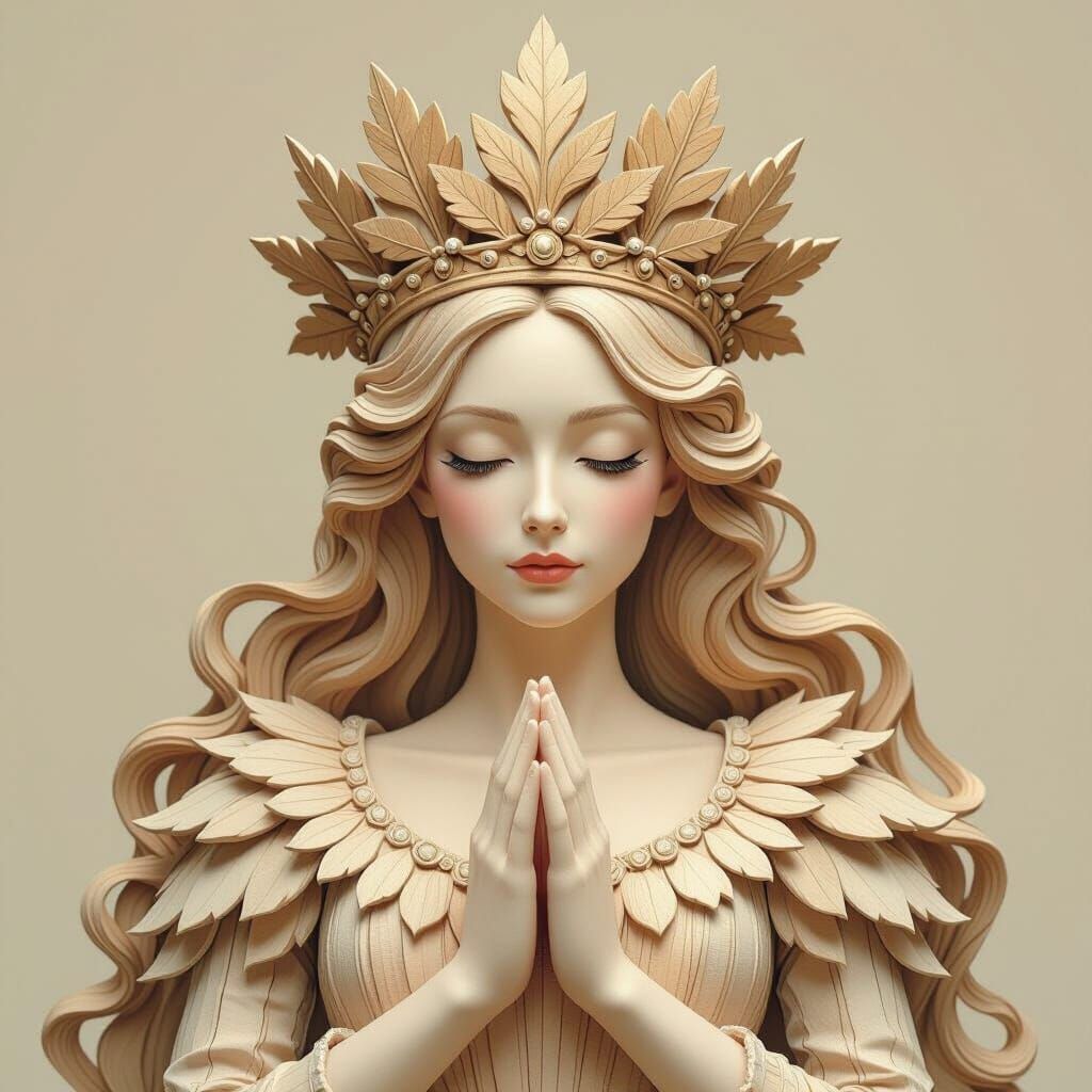 Wooden Queen with Leaf Crown and Wood Shaving Dress