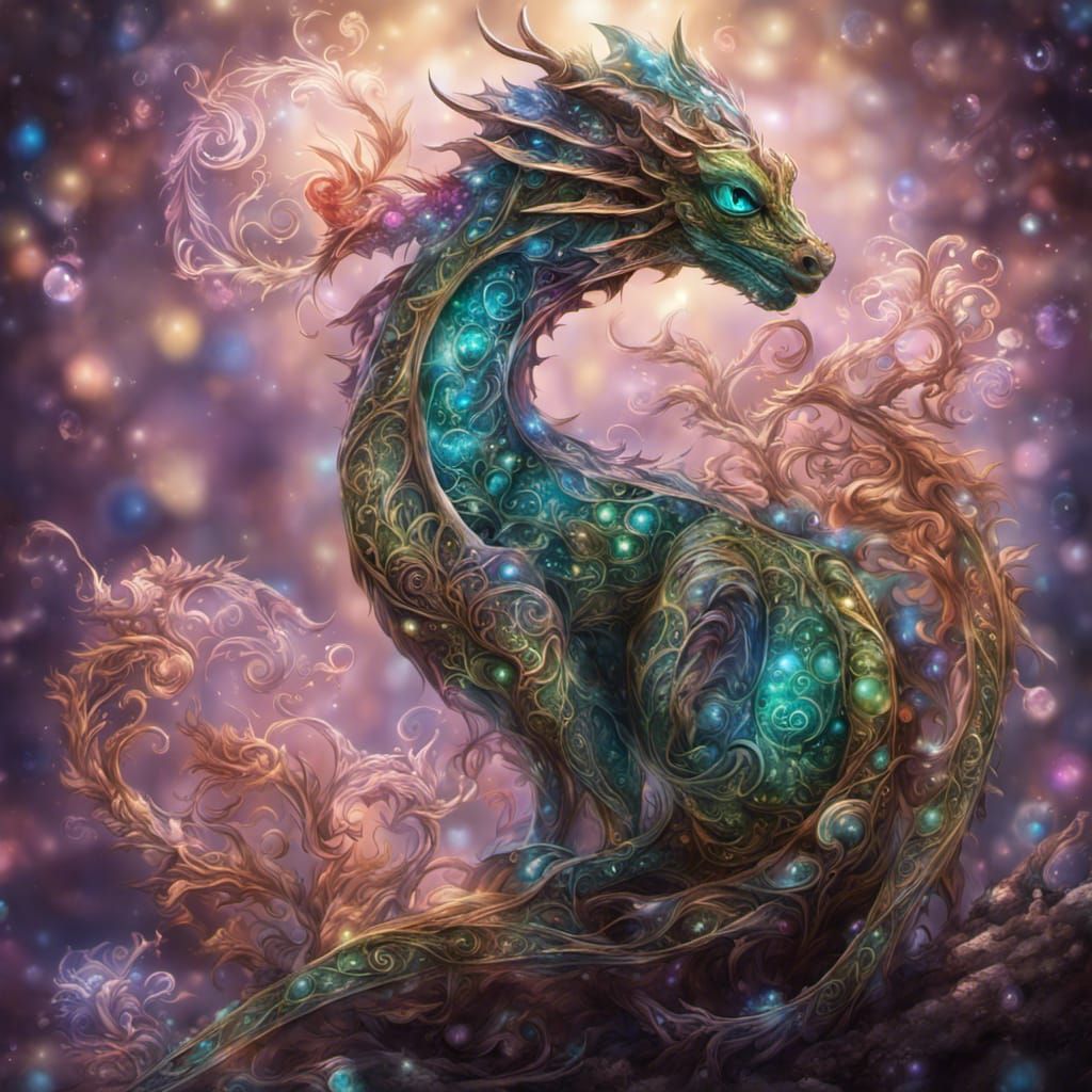 Mother Dragon and Babies in Crystalline Cave