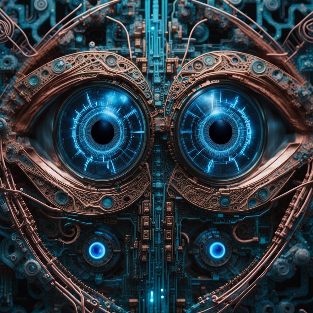 Detailed Cyborg Eye with Bioluminescent Irises