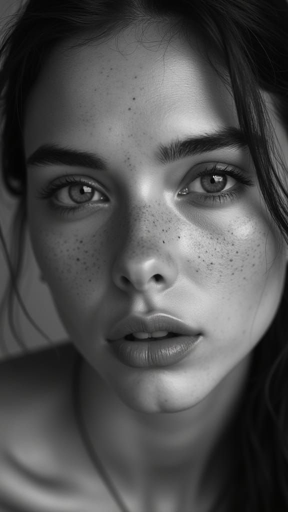 Intense Black and White Portrait of a Young Woman