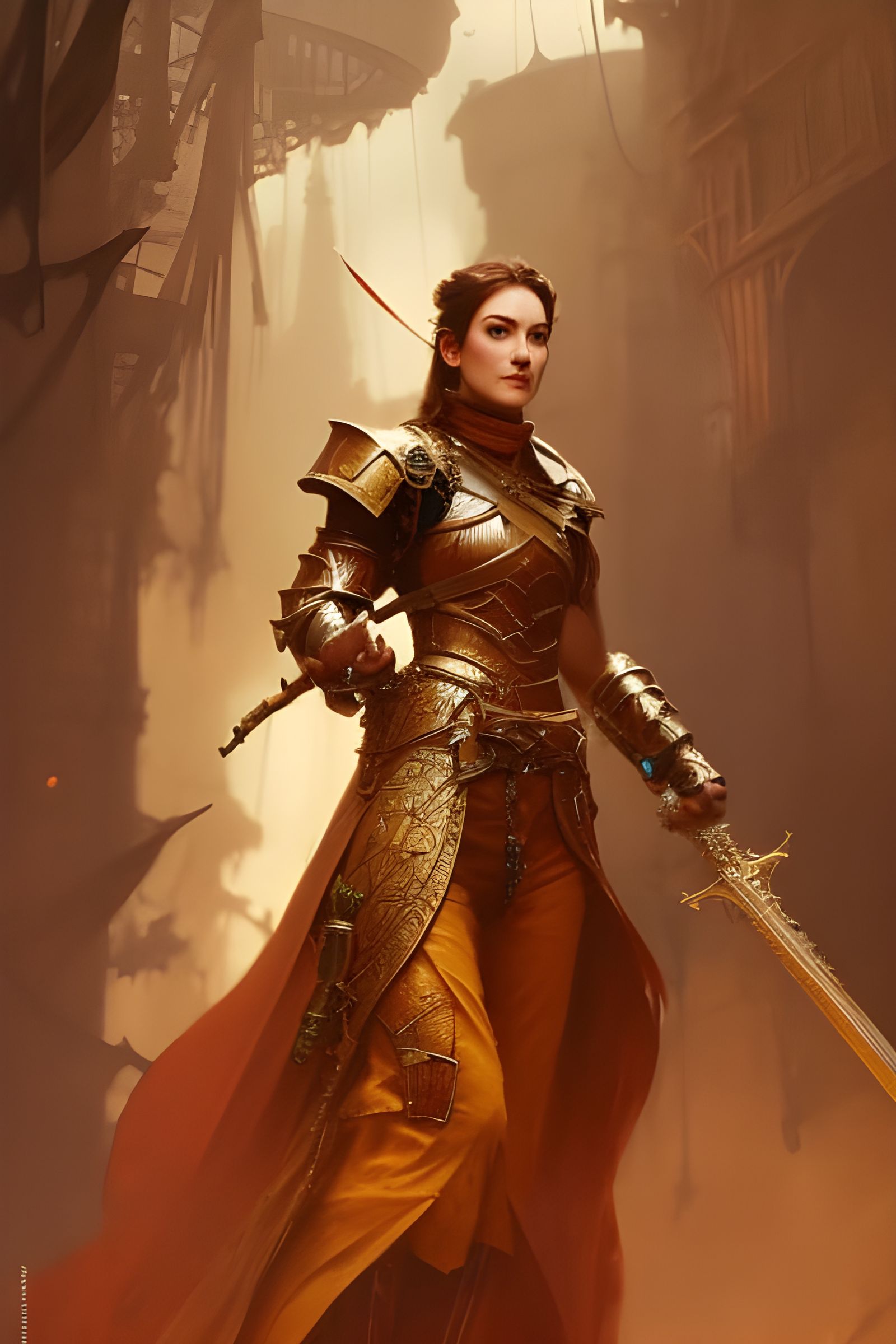 Steampunk Knight with Sword, Digital Oil Painting