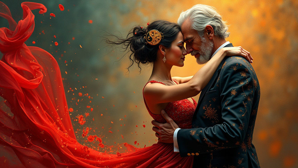 Passionate Tango Couple in Vibrant 1920s Art Style