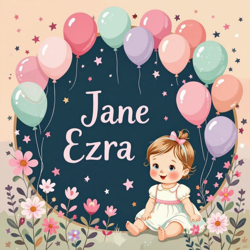 Baby Girl Name Board with Pastel Balloons & Stars