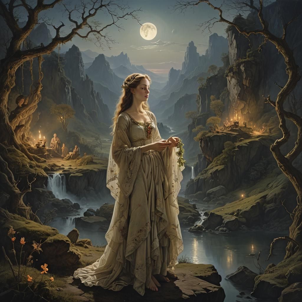 Moonlit Valley of Souls in Matte Painting Style