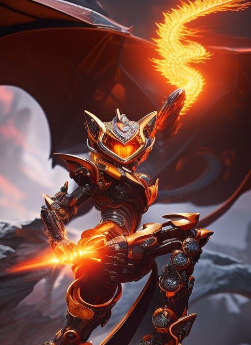 Draconic Mecha Lady: Detailed Fantasy Art