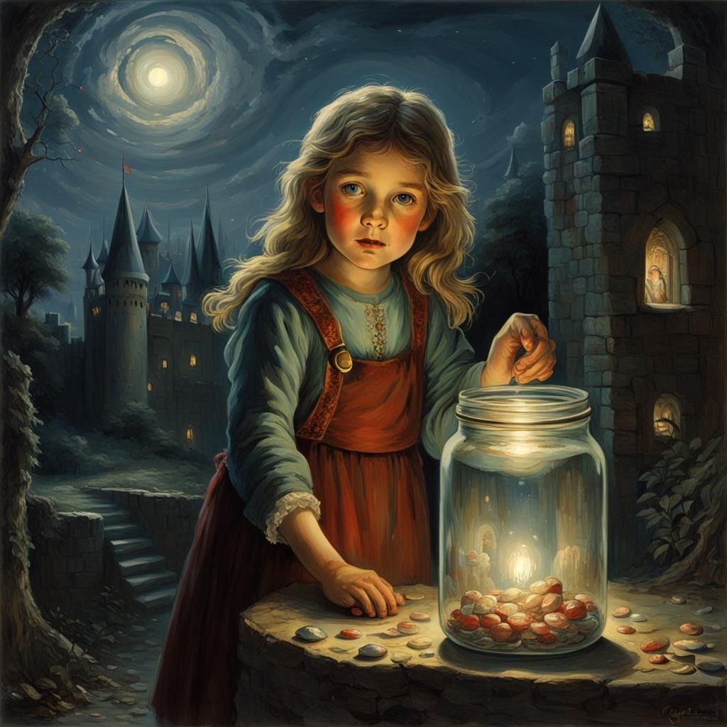 Little Girl with Castle Jar: Horror Illustration
