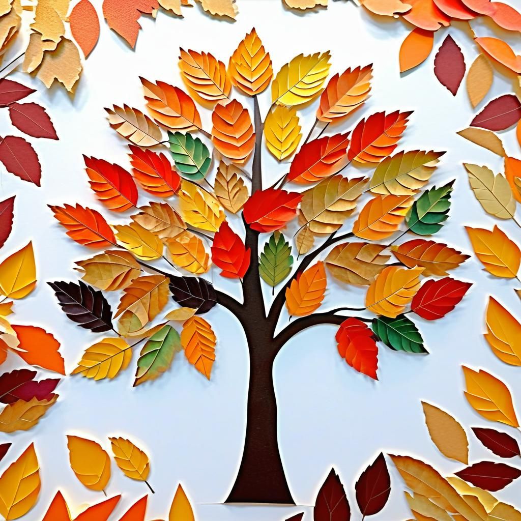 Colorful Paper Leaf Collage in Mixed Media Style