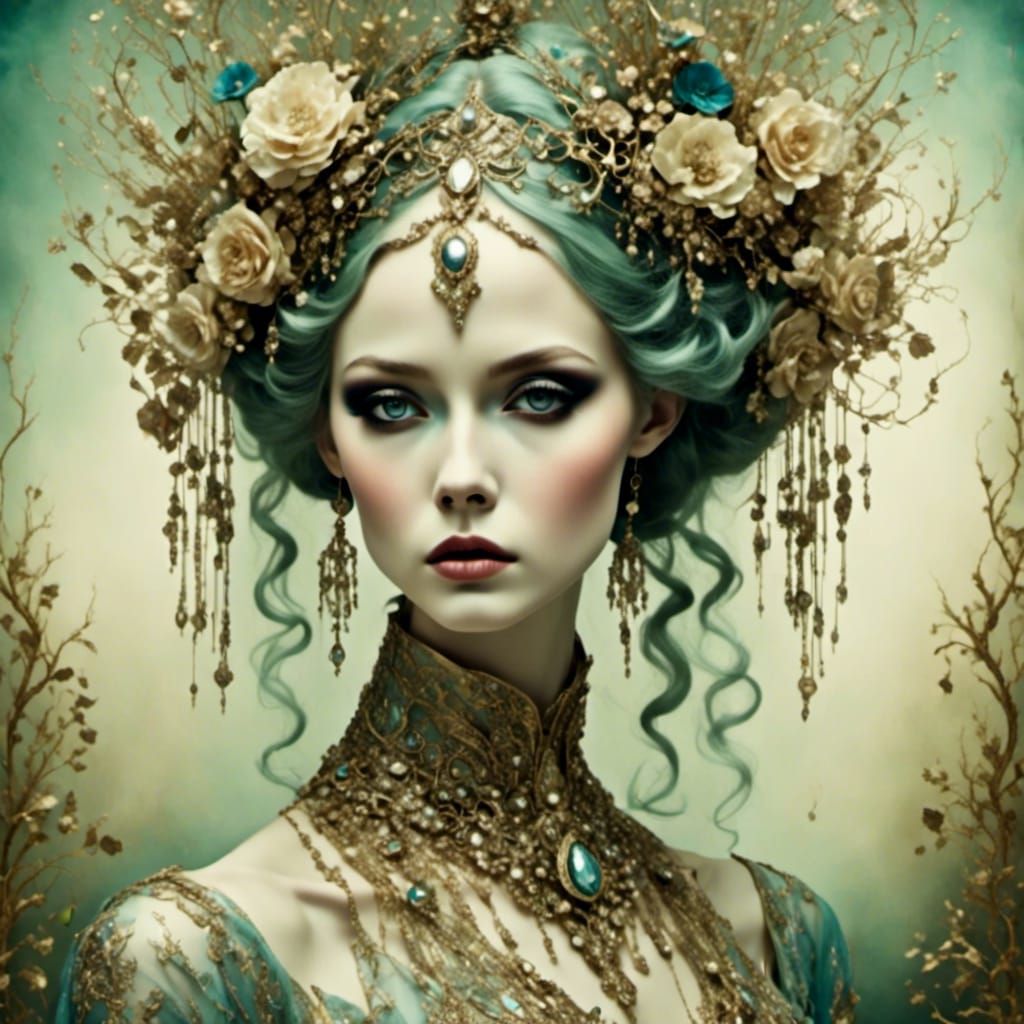 Ethereal Mixed Media Portrait on Aged Background