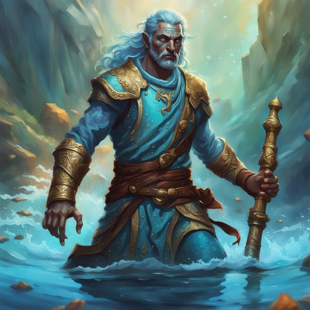 Hyperrealistic Water Genasi Male Concept Art