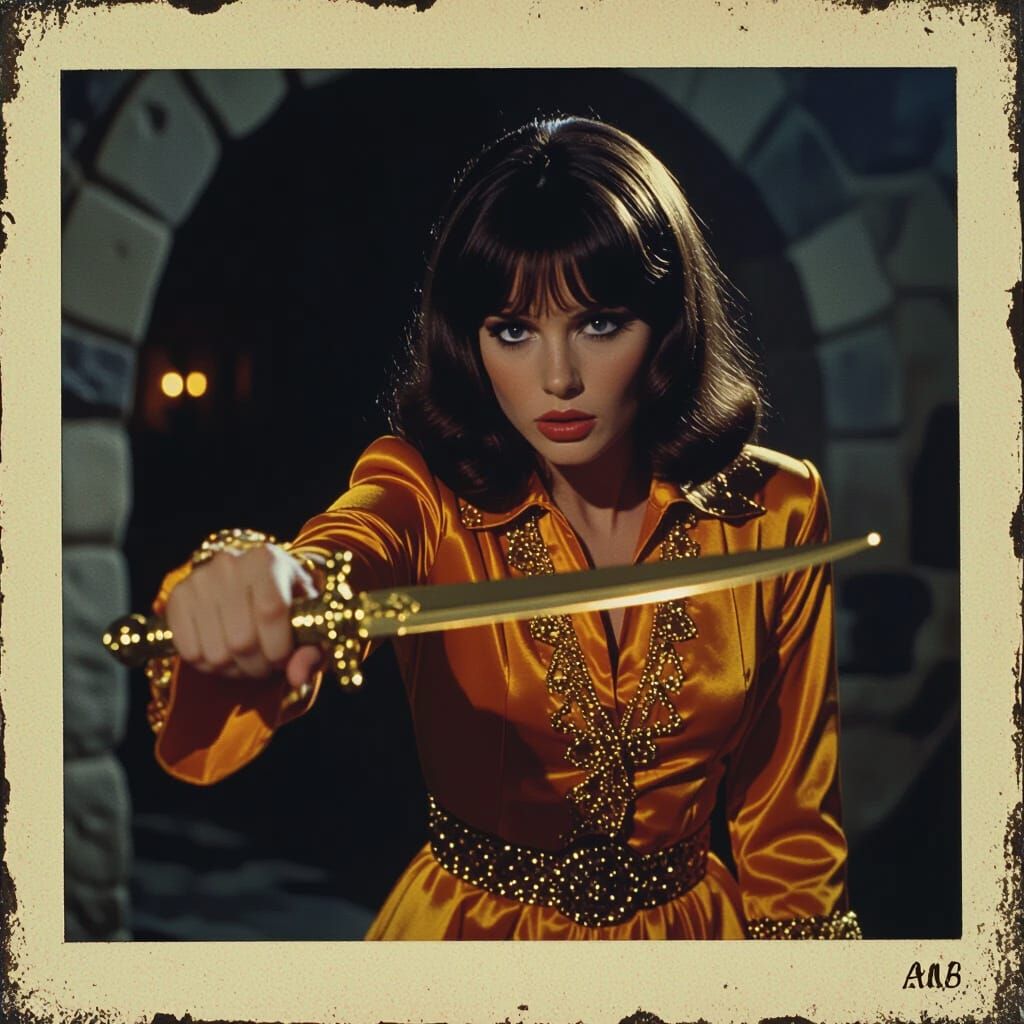 Vintage Horror Scene with Woman Reaching for Dagger