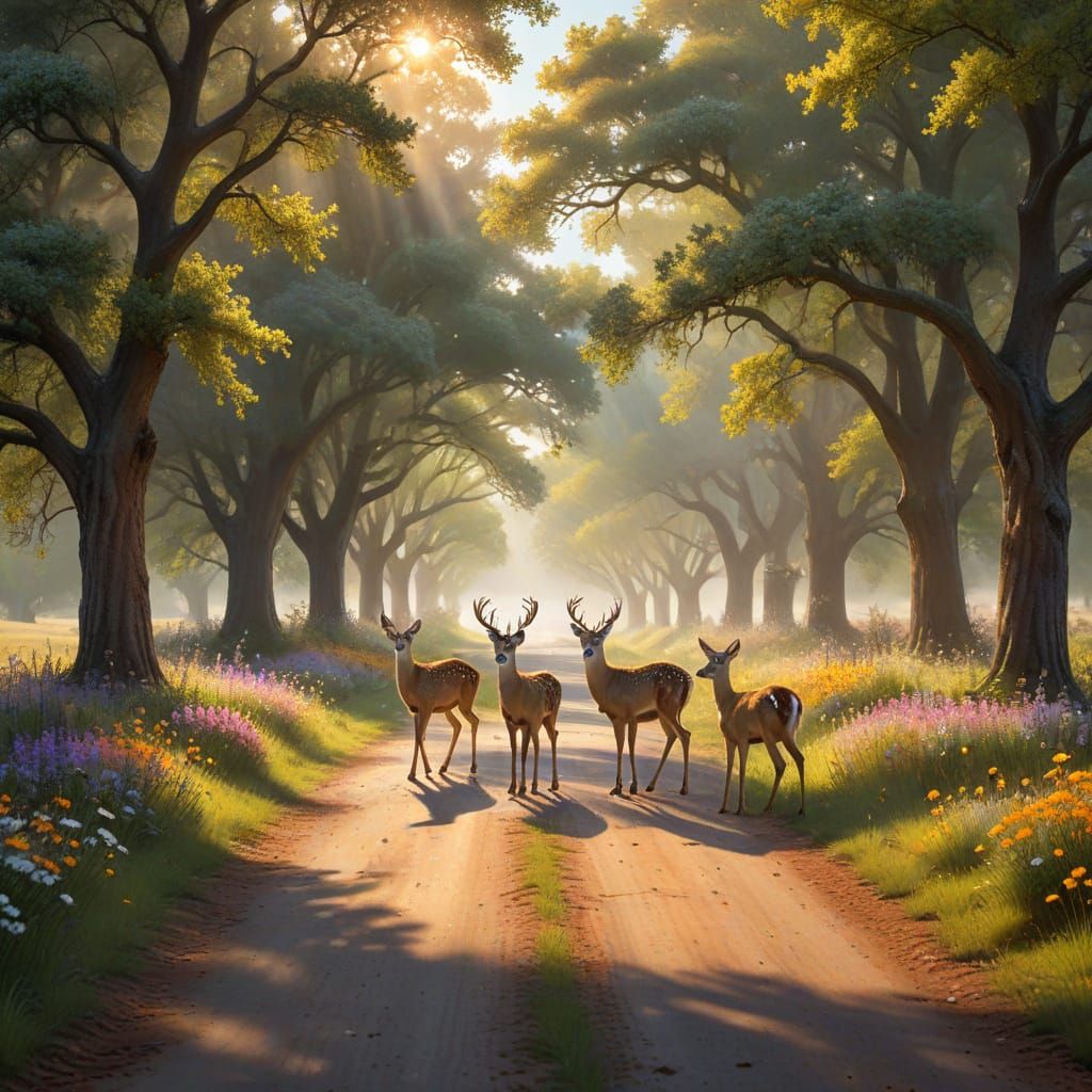 Surreal Morning on a Golden Country Road