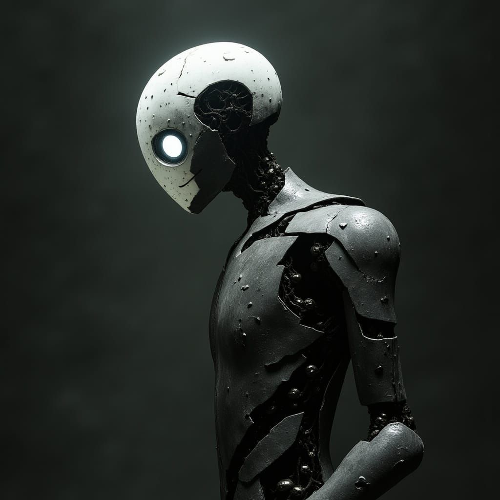 Ethereal Robot Silhouette in Mystical Landscape